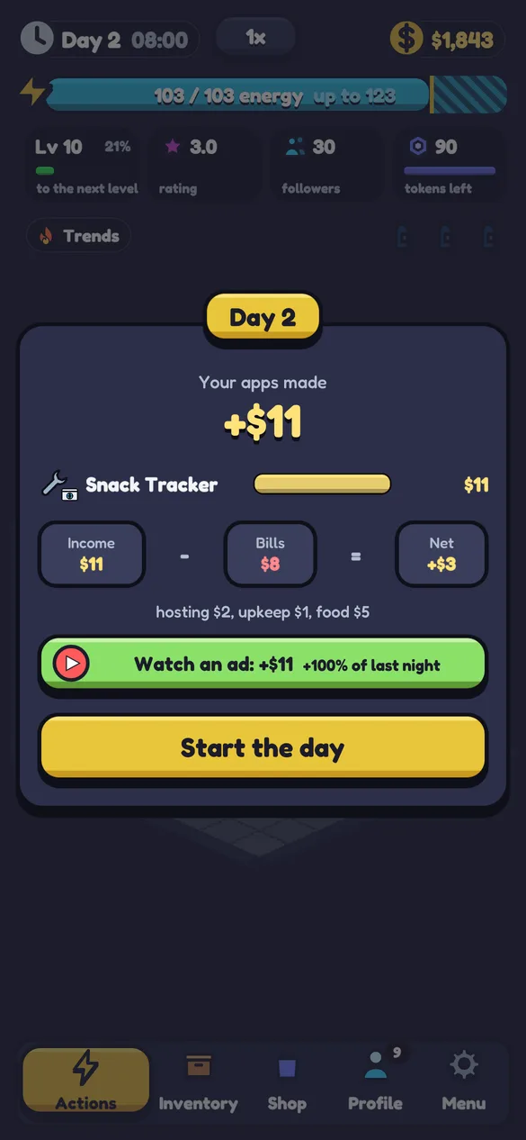 The morning card: what each app earned overnight